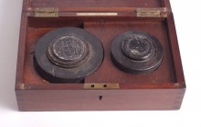 Pair of medal dies in mahogany box