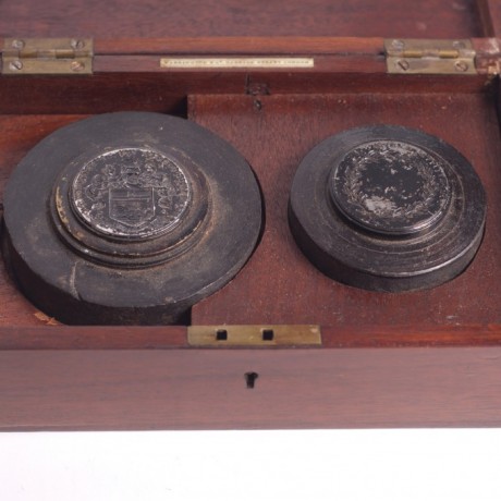 Pair of medal dies in mahogany box